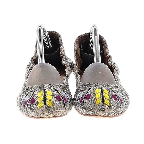 Cynthia Vincent Leather Snake Print Aztec Embroidered Ballerina Flats Size 7.5 - Picture 4 of 7